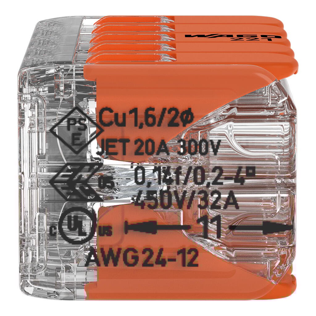 Wago Verbindungsklemme 221-420, 10 Leiter, 4mm², mit Hebel, 15 Stück (VPE)