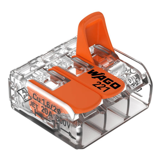 Wago Verbindungsklemme 221-413, 3 Leiter, 4mm², mit Hebel, 50 Stück (VPE)