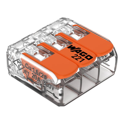 Wago Verbindungsklemme 221-413, 3 Leiter, 4mm², mit Hebel, 50 Stück (VPE)