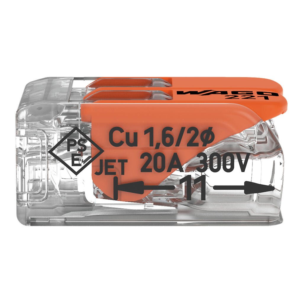 Wago Verbindungsklemme 221-412, 2 Leiter, 4mm², mit Hebel, 100 Stück (VPE)