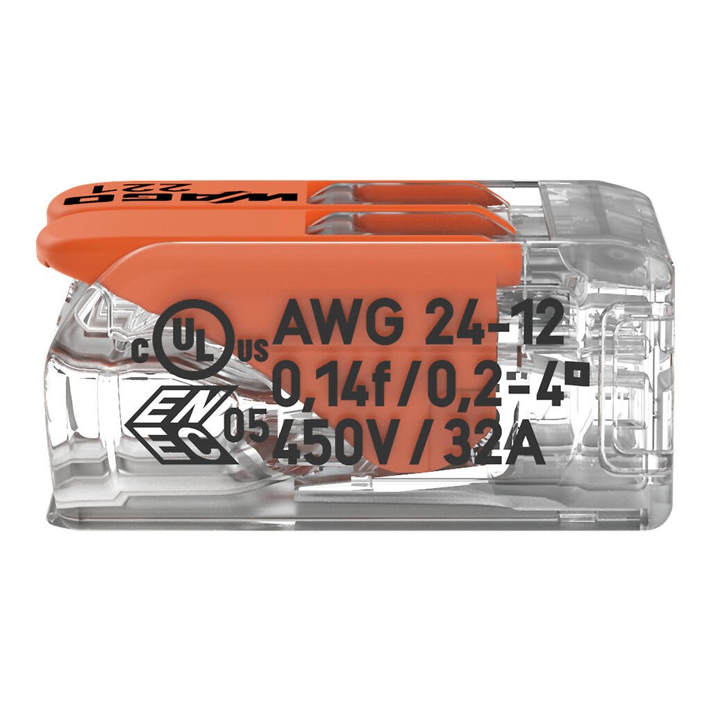 Wago Verbindungsklemme 221-412, 2 Leiter, 4mm², mit Hebel, 100 Stück (VPE)