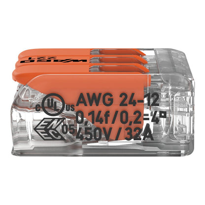 Wago Verbindungsklemme 221-413, 3 Leiter, 4mm², mit Hebel, 50 Stück (VPE)