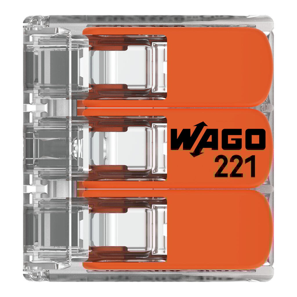 Wago Verbindungsklemme 221-413, 3 Leiter, 4mm², mit Hebel, 50 Stück (VPE)