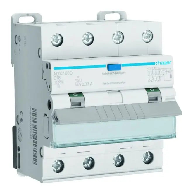 HAGER ADX466D , FI/LS-Schalter, 4P 10kA C-16A 30mA Typ A