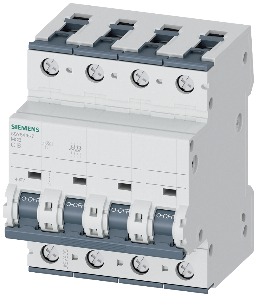 SIEM 5SY64167/ 5SY6416-7 Leitungsschutzschalter 400V 6kA, 4-polig, C, 16A, T=70mm