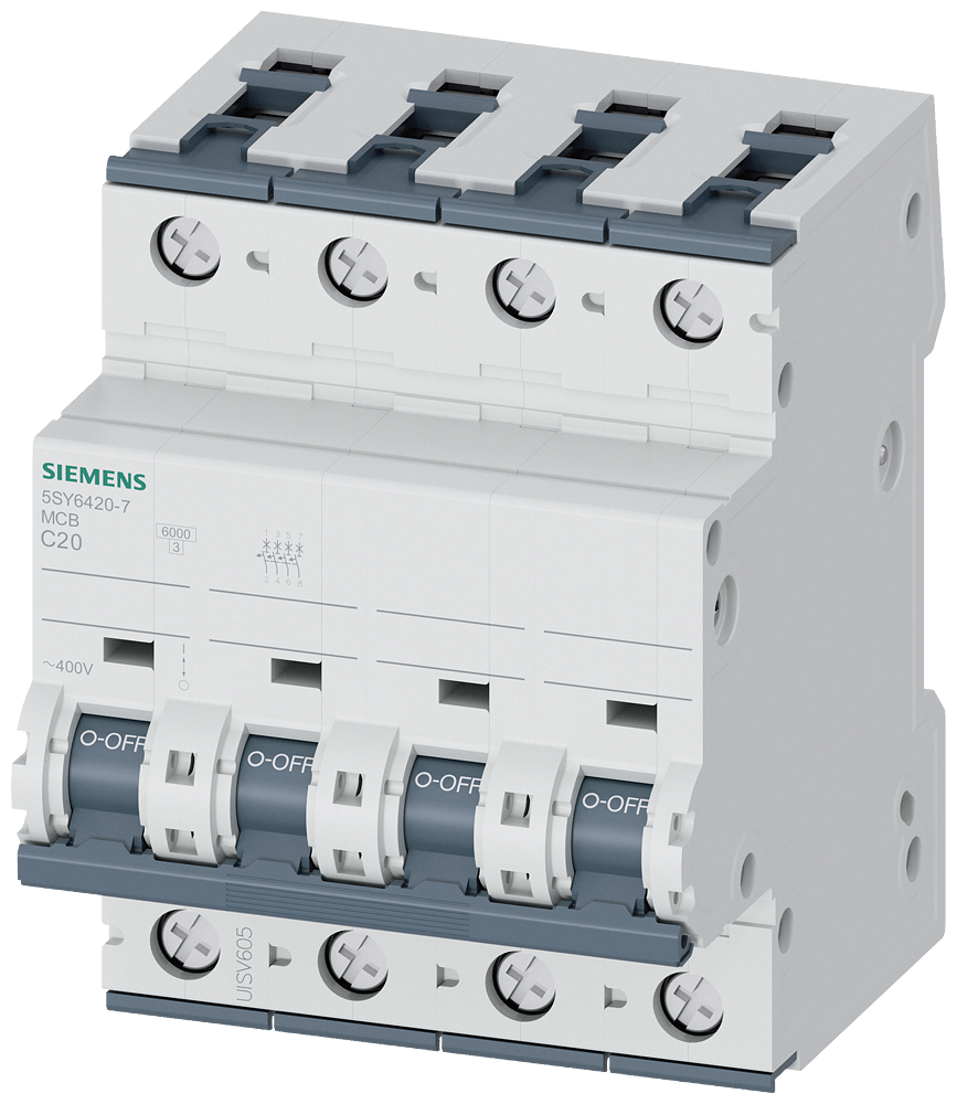 SIEMENS 5SY64207/ 5SY6420-7 Leitungsschutzschalter 400V 6kA, 4-polig, C, 20A, T=70mm
