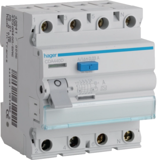CDA440D Fehlerstromschutzschalter, FI-Schutzschalter 4-polig 6kA 40A 30mA Typ A