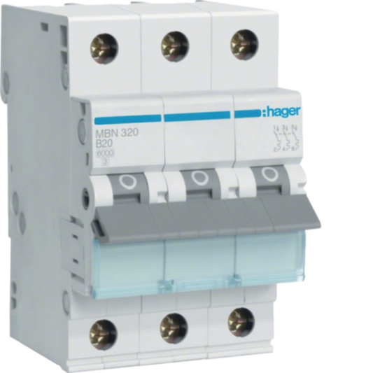 HAGER MBN320 Leitungsschutzschalter 3-polig Typ B | 20 A
